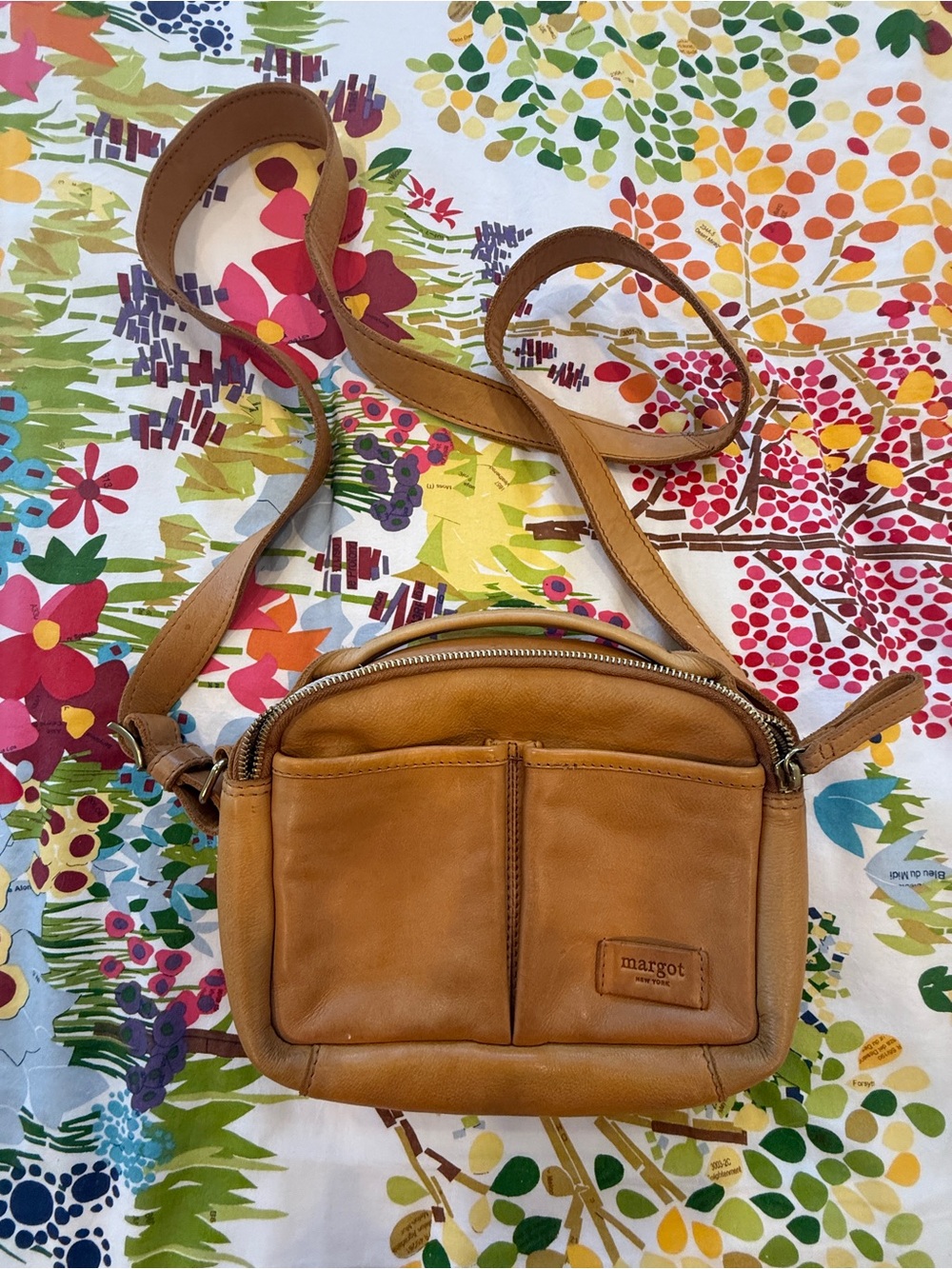Margot New York Tan Leather Crossbody Bag.